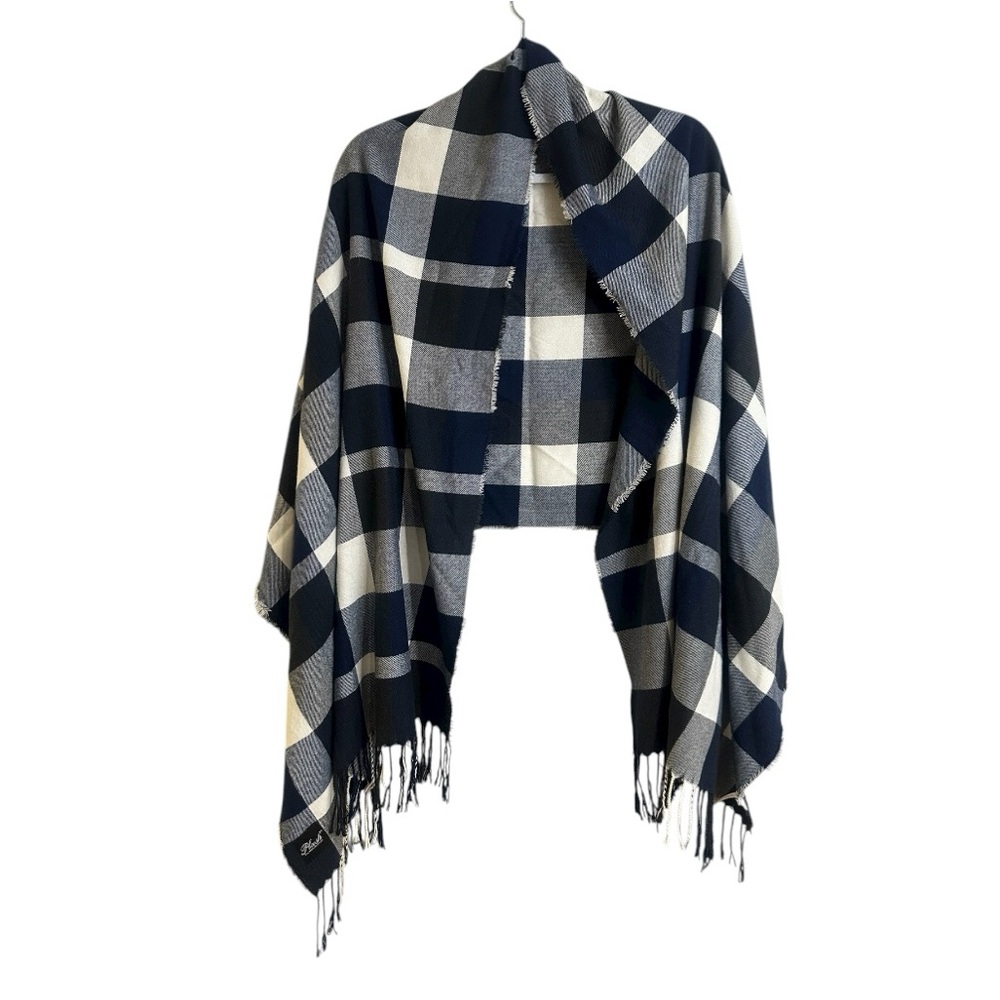Plush Plaid Blanket Scarf Navy Gray White